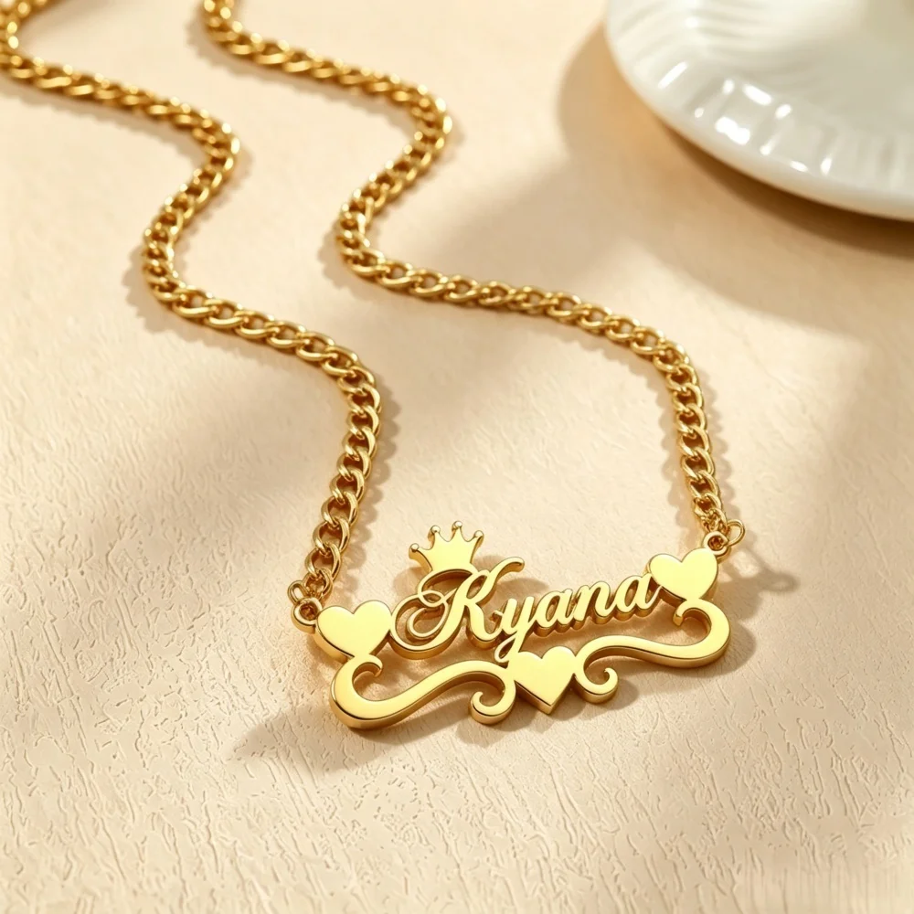 Customized big Personalized Names Pendant Necklace Stainless Steel Gold Color Cuban Thick Chain for Men Women Custom Jewelry