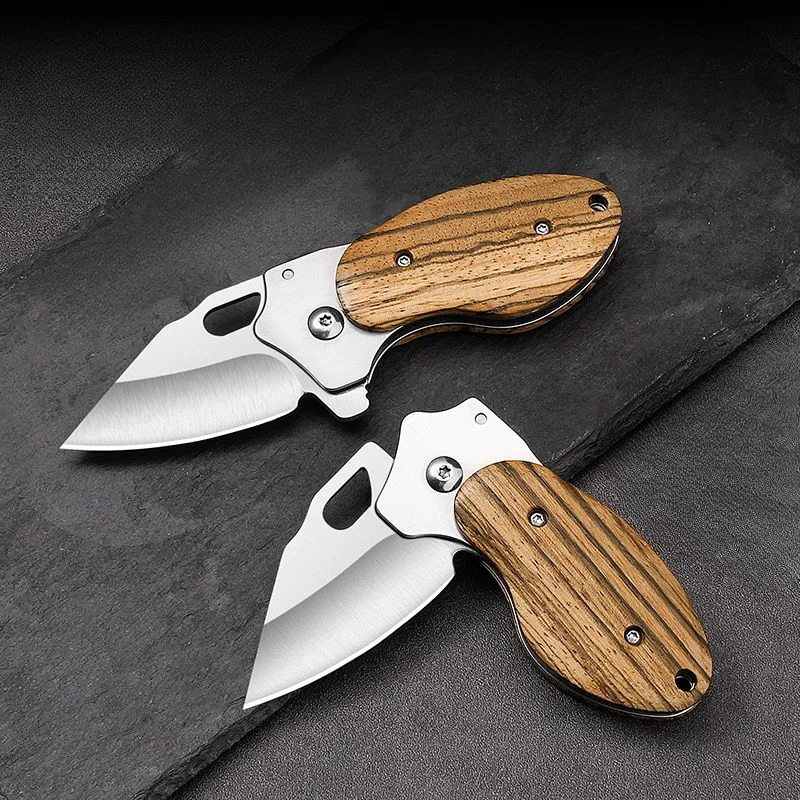 2 Piece Stainless Steel Wood Handle Folding Knife, Carry Key Pocket Knife, Camping EDC Knife, Fruit Knife