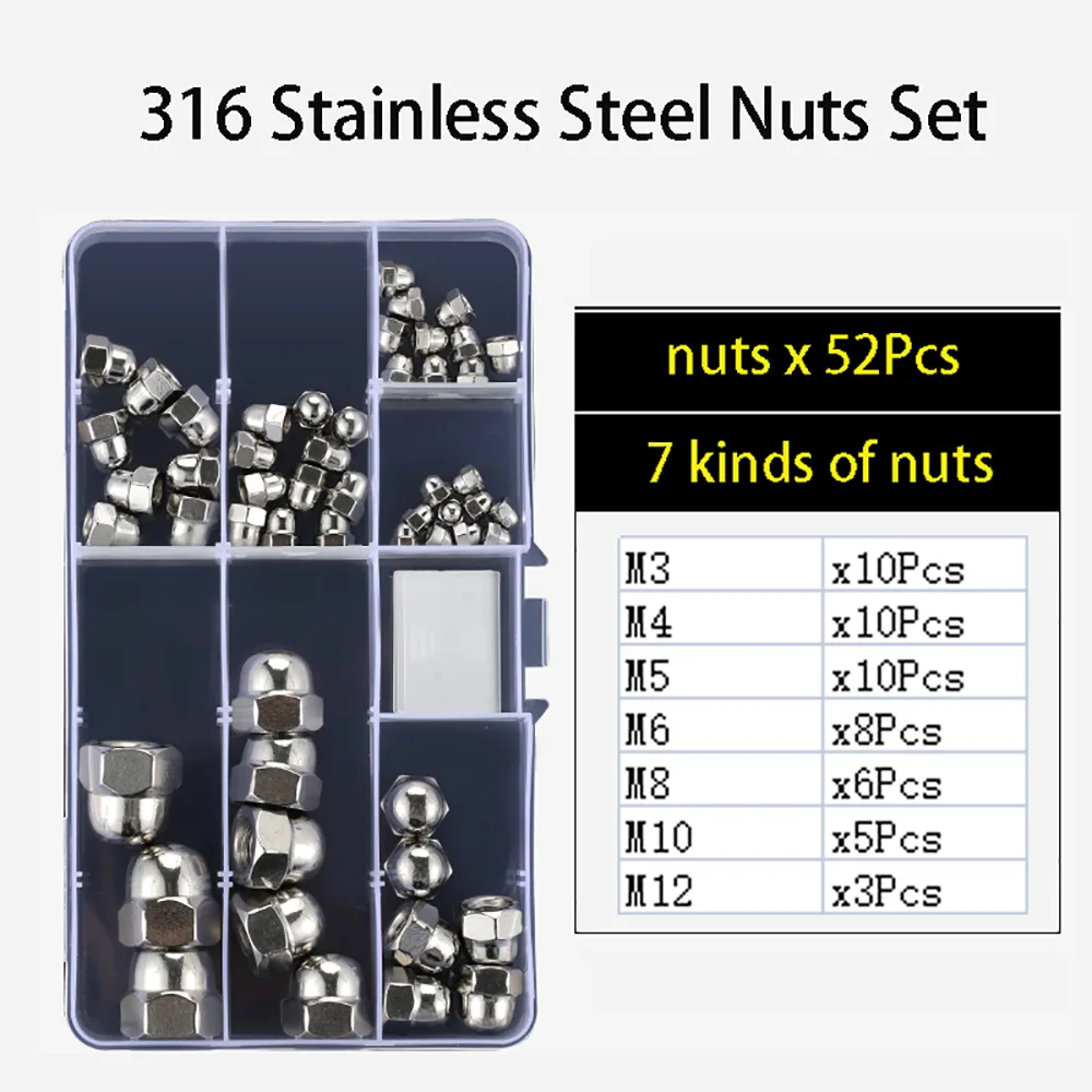 M3-M12 304/316/201 Stainless Steel Hexagon Dome Cover Decorative Cap Nuts Set Hex Dome Acorn Nut Set