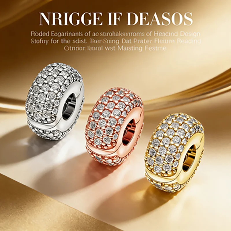 

2026 NEW Gold Plated Round Cubic Zirconia Bead Charm Fit Original 925 Sterling Silver Bracelet for Women Jewelry Making Gift