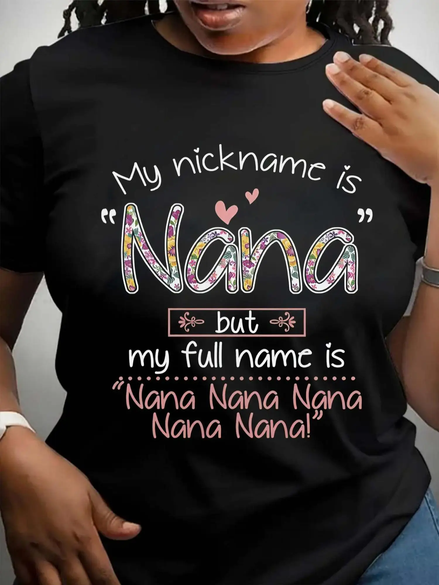 Dames T-shirt met 'Nana' bloemenprint |   100% oversized trui |   Casual T-shirt met ronde hals en korte mouwen, comfortpasvorm voor meerdere seizoenen