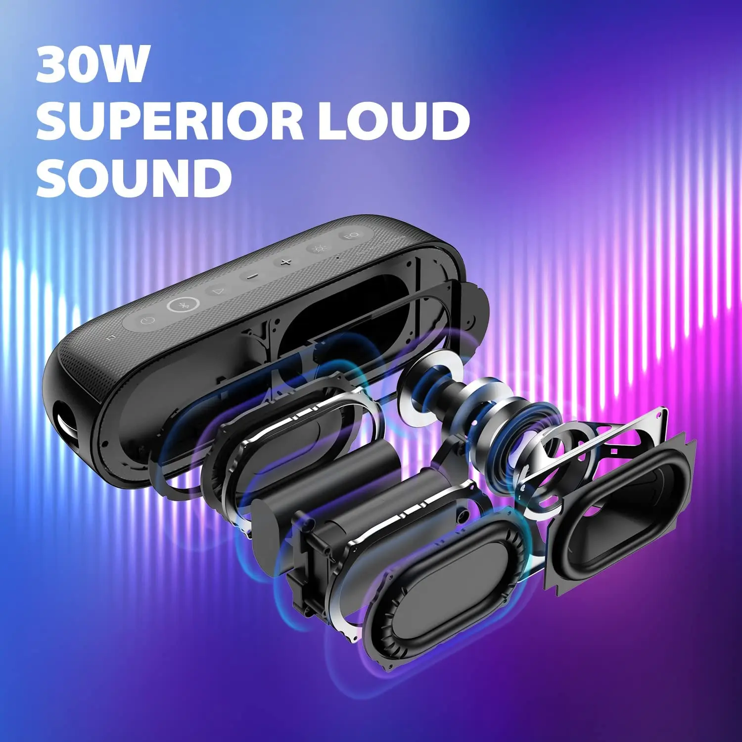 Tribit 30W Outdoor Portable Speaker IPX7 Waterproof Loud Bass Titanium Drivers LED Light view 2