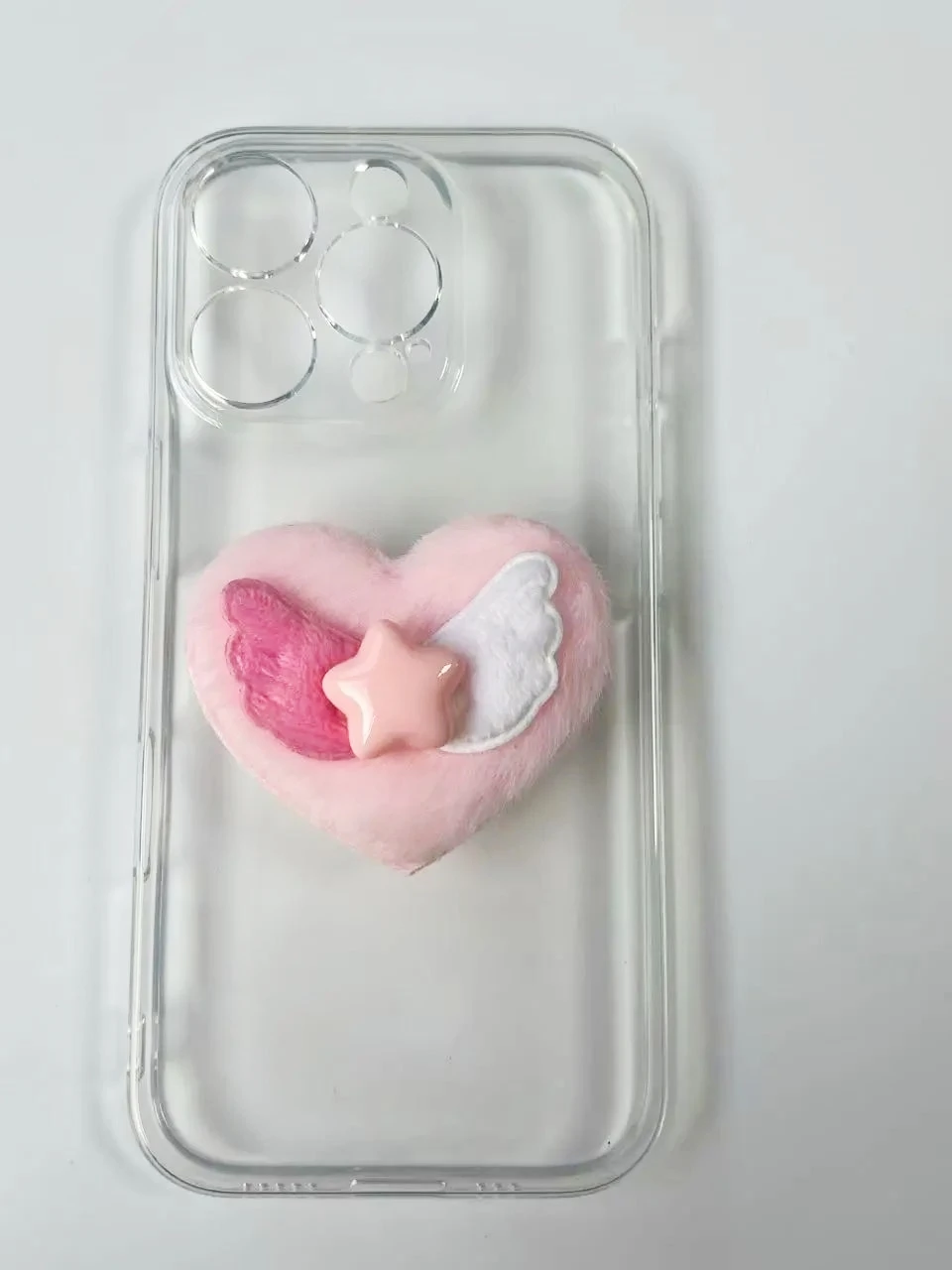 1Pc Autunm Winter Cute Pink Soft Plush Wings Resin Love Heart Accessories Junk Phone Case Makeup Bag Car Mirror Decor Diy Parts