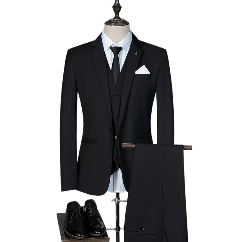 

Костюм (пиджак + жилет + брюки) Мужской модный деловой деловой костюм Модный профессиональный свадебный шафер Высокий формальный костюм в корейском стиле