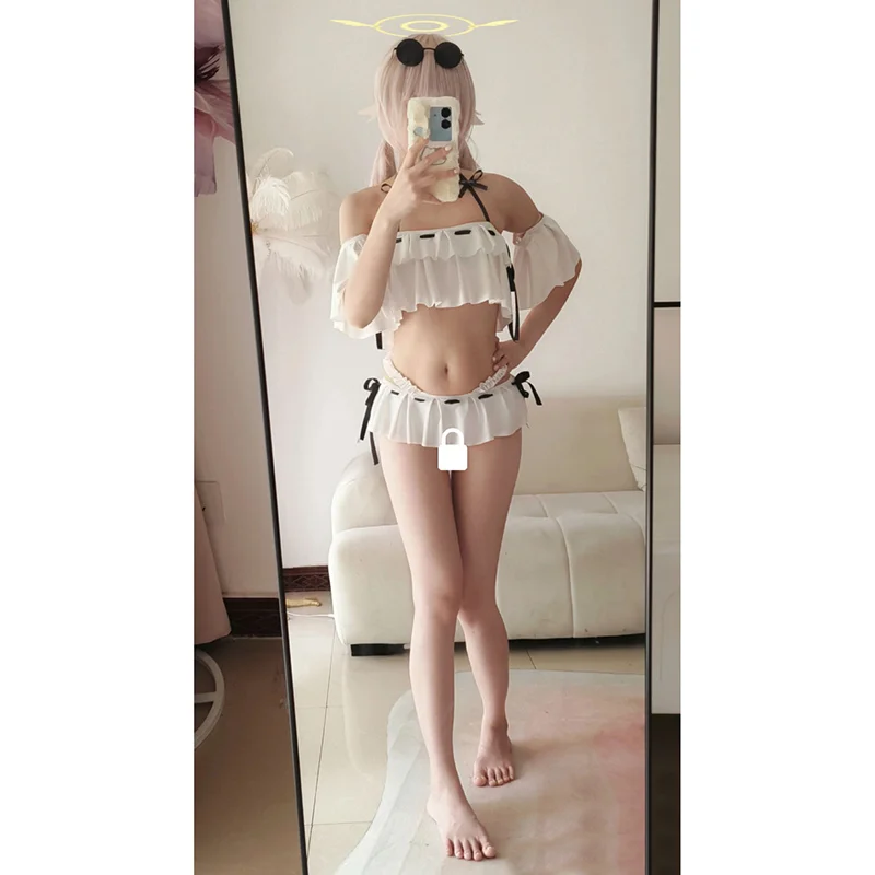 لعبة الأزرق الأرشيف Ajitani Hifumi تأثيري حلي الكبار النساء ملابس السباحة لطيف الصيف تنورة دانتيل ملابس السباحة حفلة الهالوين الزي