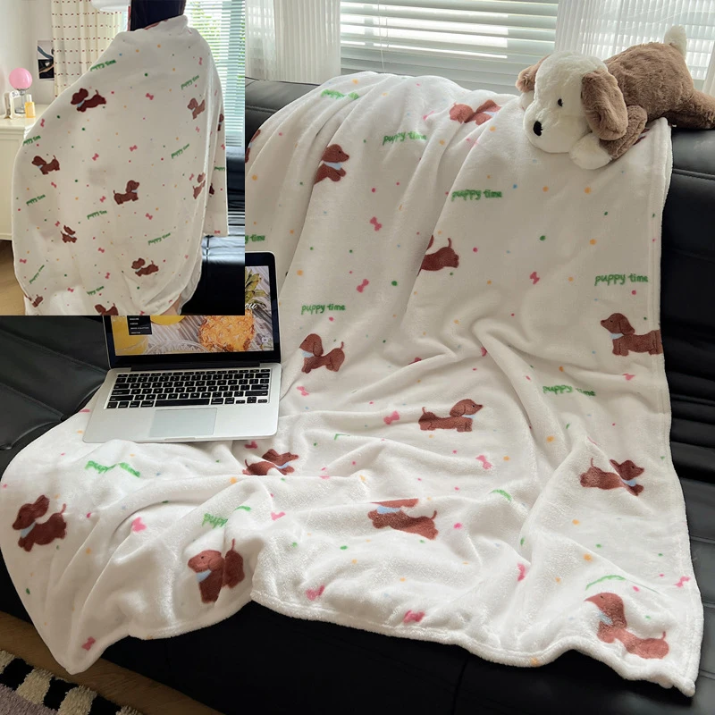 

Milk Velvet Blanket Soft Coral Fleece Multifunctional for Air Conditioned Rooms Dorm Travel Sofa Bed with Cute Cartoon Print