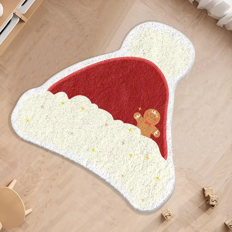 Christmas Cute Cartoon Shaped Rugs Living Room Bedroom Non-Slip Imitation Cashmere Floor Mat Holiday Home Decor Xmas Gifts