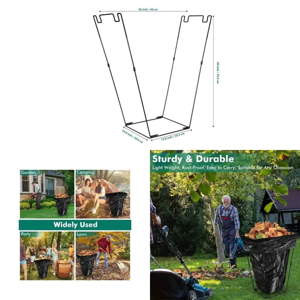 

Effective Rustproof Metal Collection Bag Support Frame For Outdoor Use 30-45 Gallon Capacity Garden Waste Storage