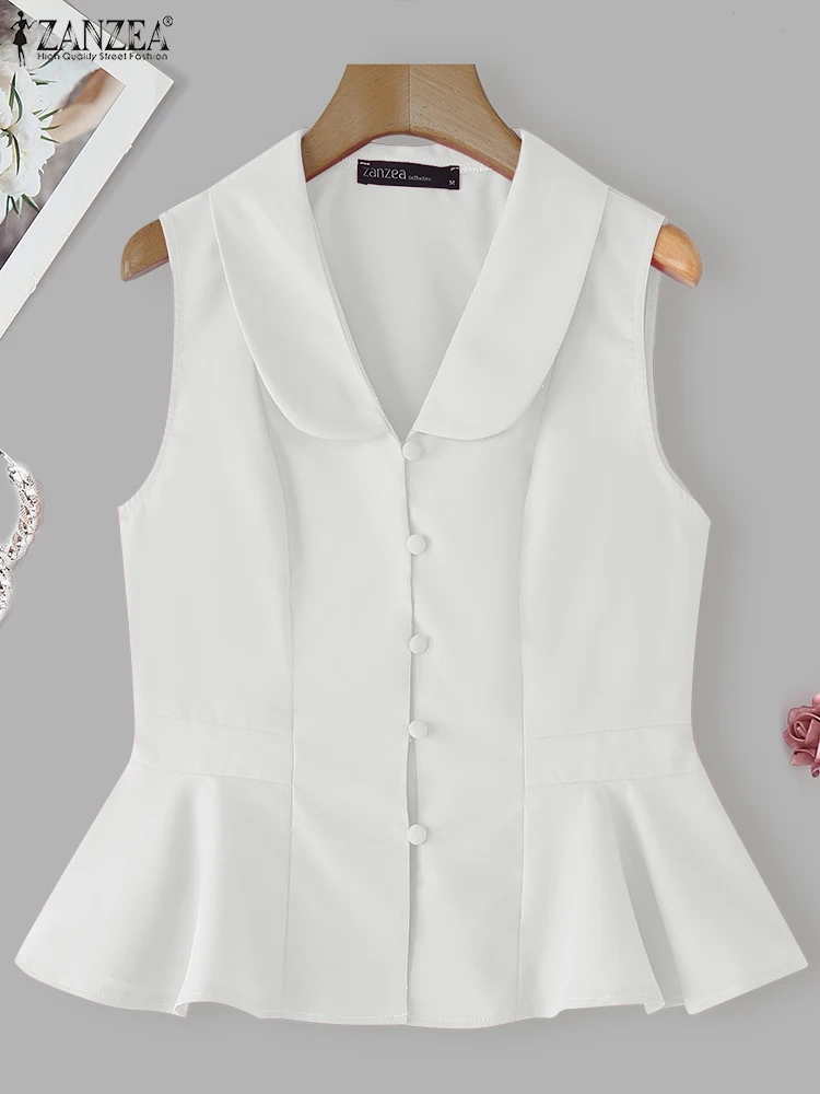 

ZANZEA Sleeveless Tops Tees Women Casual Lapel Neck Tanks Summer 2025 Casual Office Work Shirts Solid Color Summer Buttons Blusa