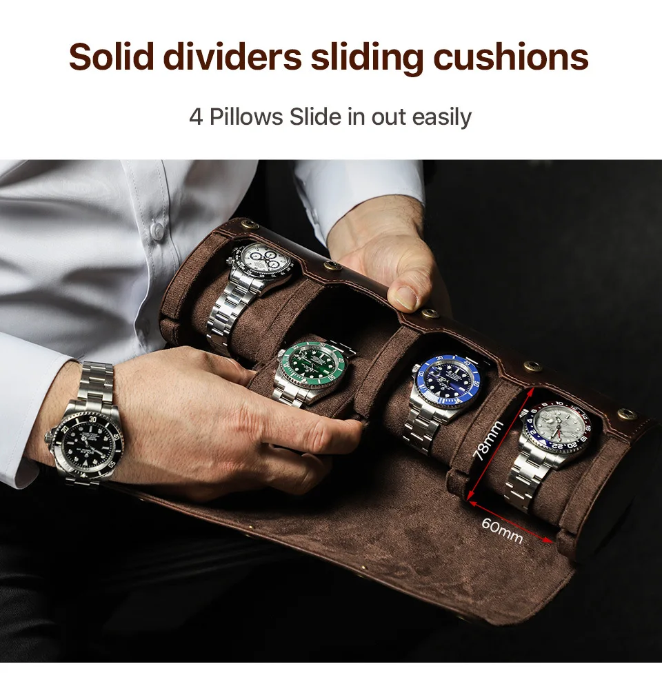 Cowhide Handmade Four-Pack Watch Storage B ox Travel Portable Leather Watch Box Gift B ox  watc h display w atch case box
