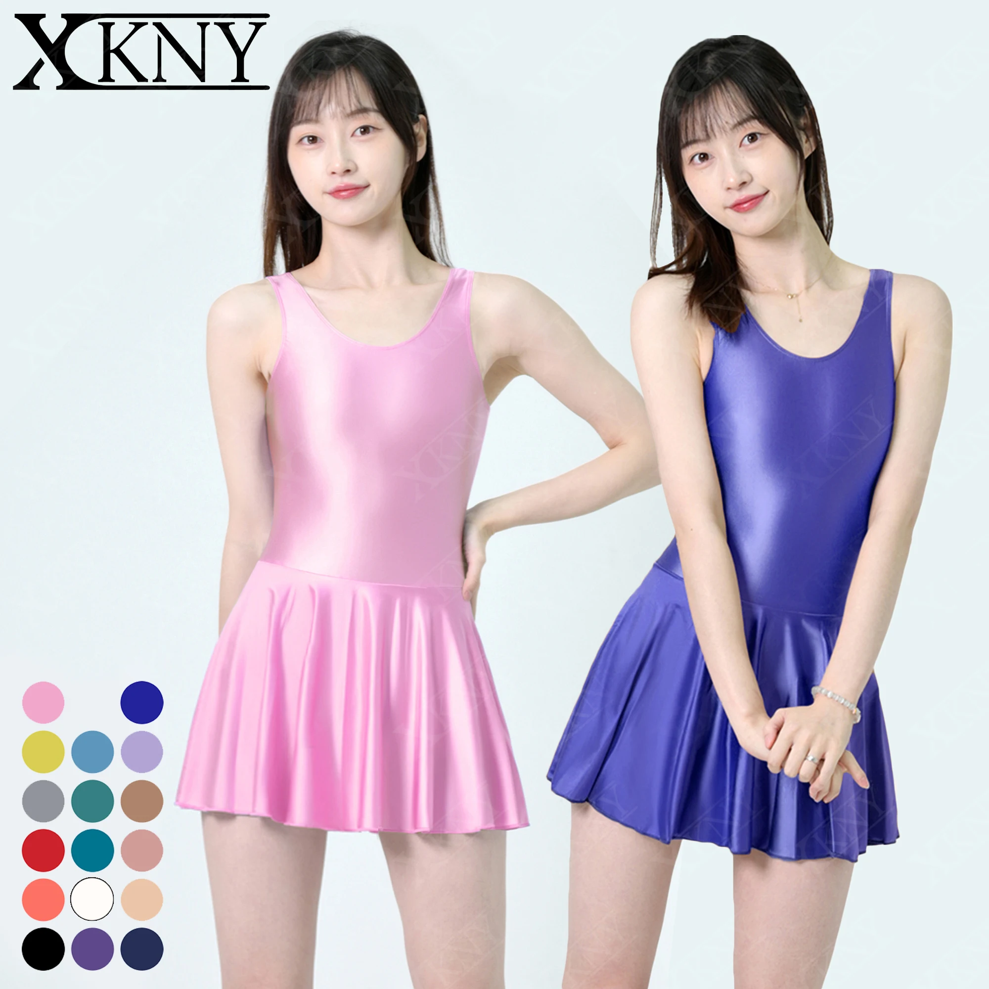 XCKNY satin Glossy dress elastic glossy Smooth Tight Tank Top Crew neck vest Long Skirt Tight Dress Beach Cover Up  Summer Dress