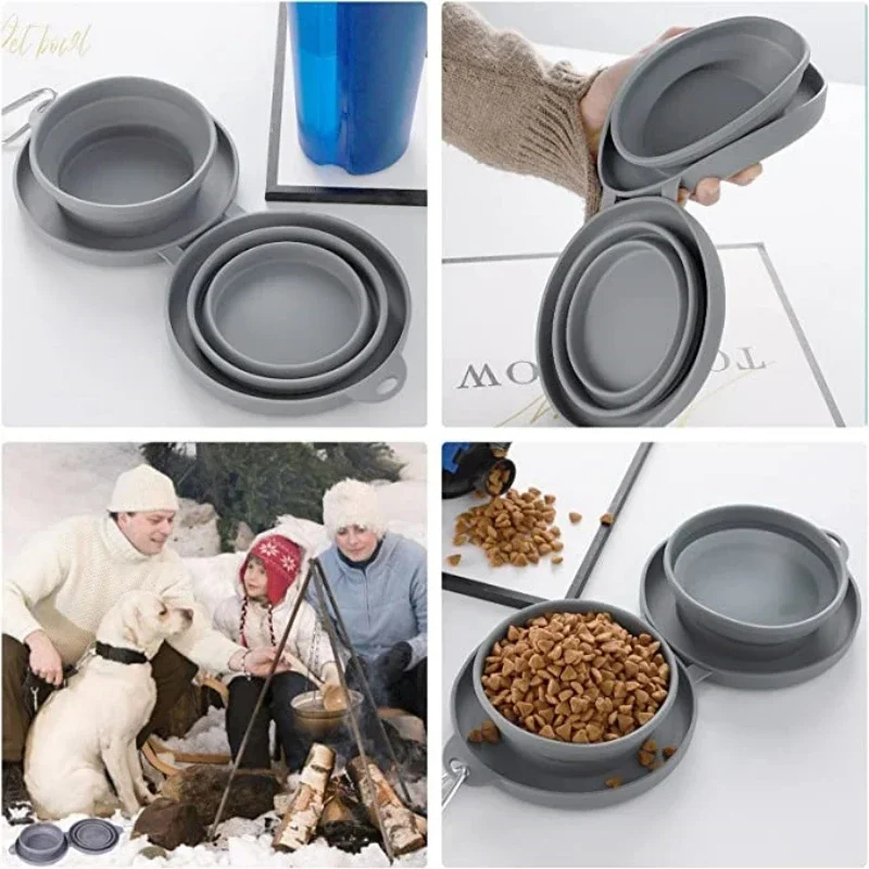 Portable Pet Bowl, Double-fold Silicone Pet Product, Thickened Dog Bowl, Suitable for Outdoor, Travel, and Indoor Use