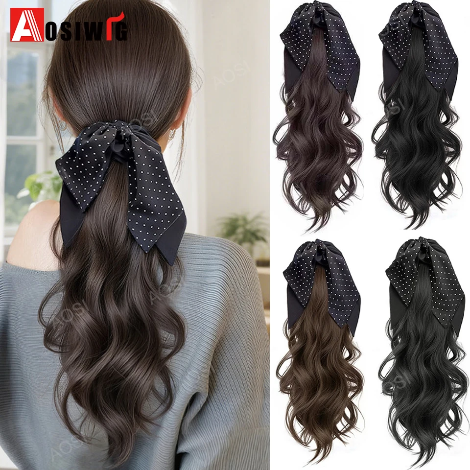 

16-дюймовый синтетический горошек с галстуком-бабочкой, хвост, парик, аксессуар для волос, длинный вьющийся зажим для когтей, хвост для женщин, повседневная одежда ﻿