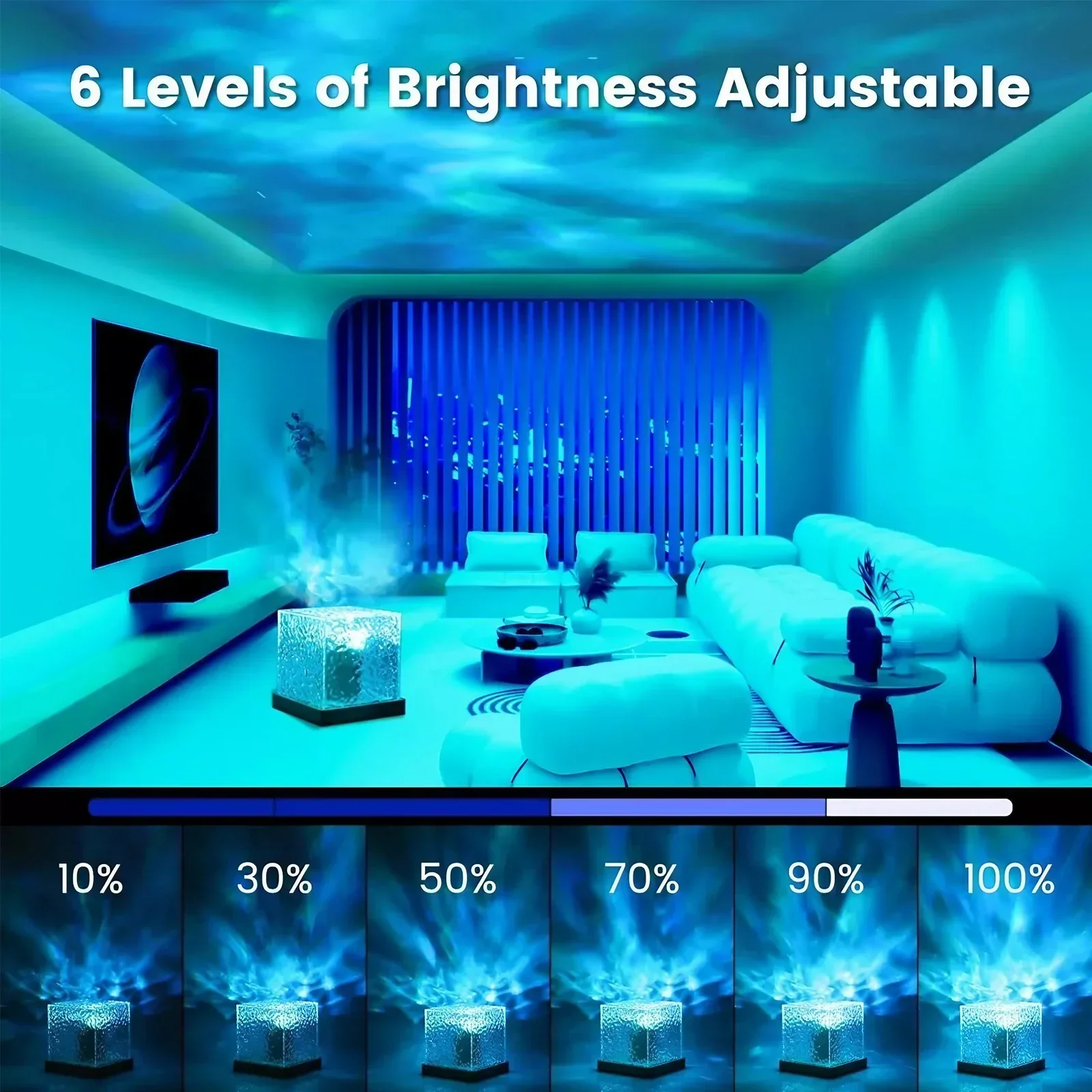 USB-aangedreven 16-kleuren veranderend LED-nachtlampje Waterrimpel Aurora-projector-nachtlampje voor de zomer, nachtlampje met kristallen ontwerp