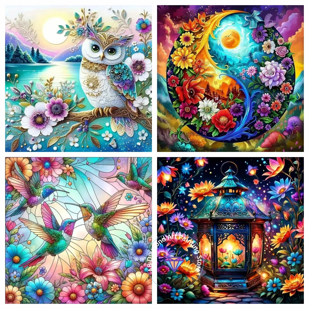 

Diy 5d AB Diamond Painting Kits Drill Embroidery Flower Lantern Design Mosaic Cross Stitch Handmade Art Home Decor Gifts