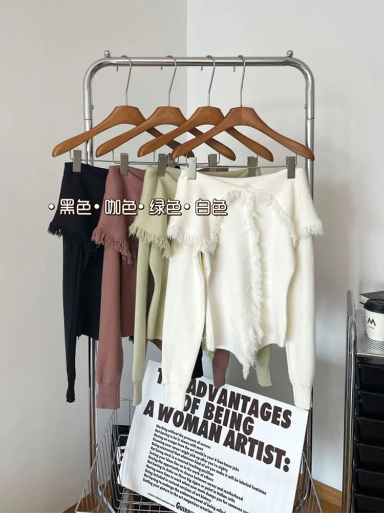 2023 Women Autumn Winter Vintage Knitwear Jumper Off Shoulder Slash Neck Gyaru Long Sleeve Slim Knitted Pullover Coquette Y2K