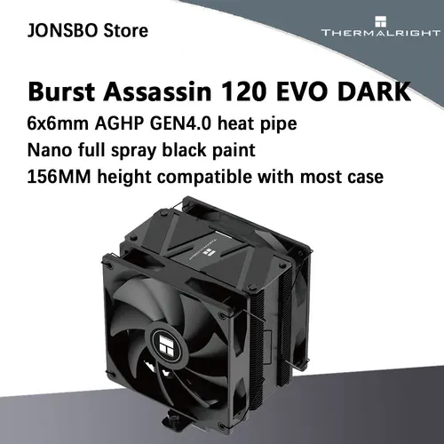 Thermalright Burst Assassin 120 EVO DARK 6x6mm AGHP GEN4.0 Heatpipe Base de cobre CPU enfriador de aire compatible con LGA1851/1700 AMD AM5/AM4