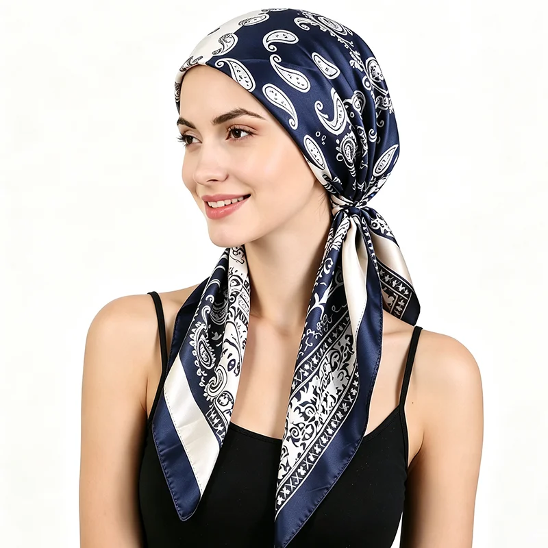Neuer Damen-Doppelschicht-Paisley-Satin-Instant-Hijab-Schal-Turban, muslimische Kopfbedeckung für Frauen, Chemotherapie-Mütze, Haarausfall-Abdeckung, Kopfwickel, Banda – Detail 13