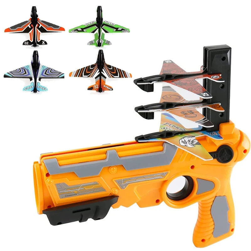 Airplane Launcher Toy Catapult Plane Gun Toy Aircraft Children Plane Catapult Gun Shooting Game Outdoor Sport Toys for Kids Gift