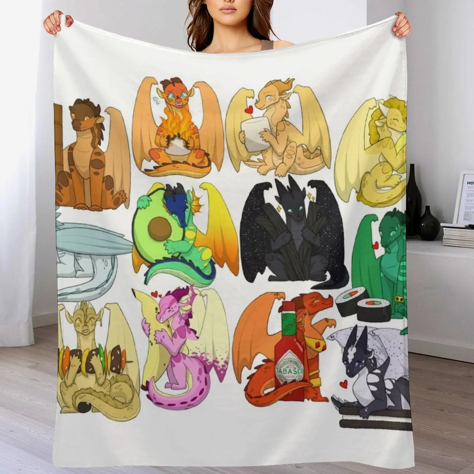 

Wings of Fire Chibis with FOOOOD Throw Blanket warm for winter blankets ands Bed covers Custom Blankets