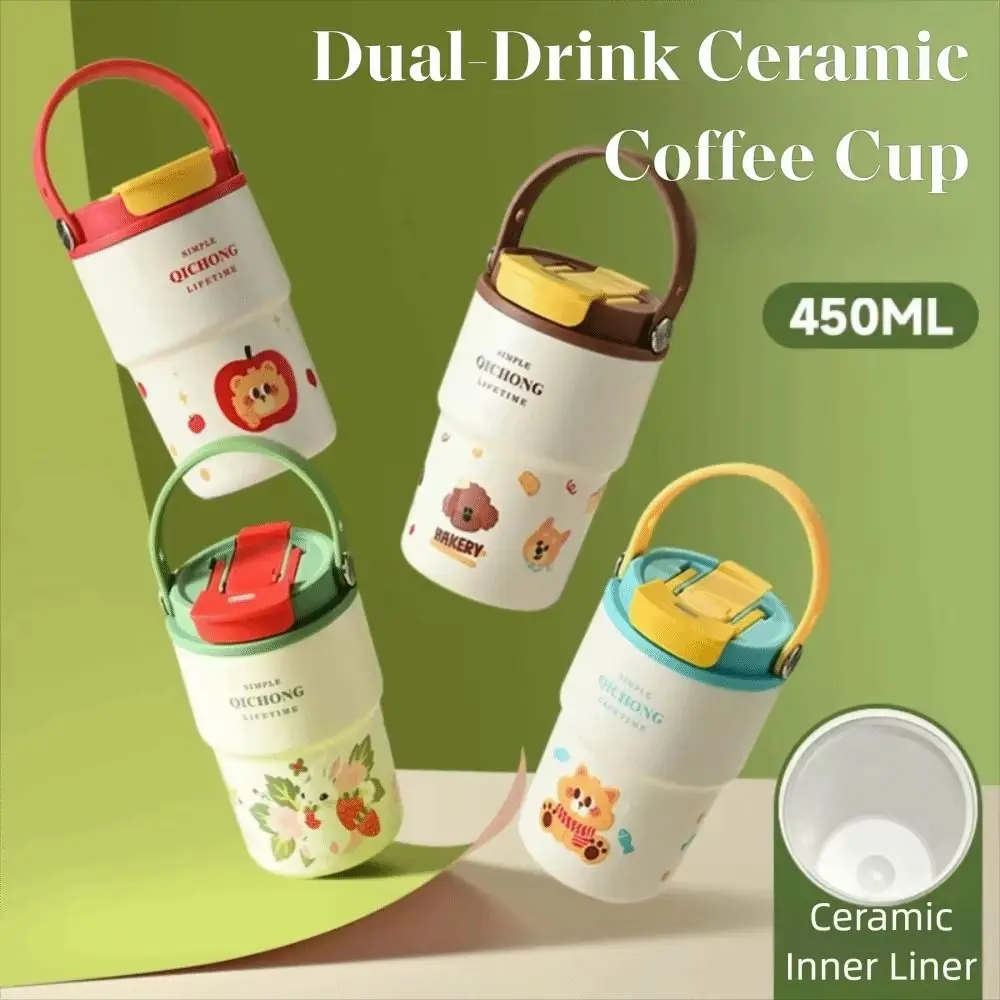 Reusable Creative Thermal Water Bottle 450ML Portable Thermal Cup Large Capacity Straw Design Drinking Straw Cup Kitchenware