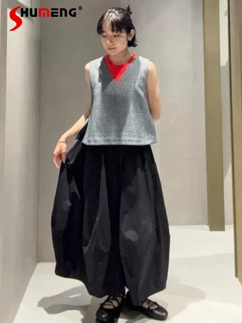 

Spring and Summer New Japanese Style Women's Fashion Casual Black Shorts Ladies Loose Elastic Waist Solid Color Culottes 2026