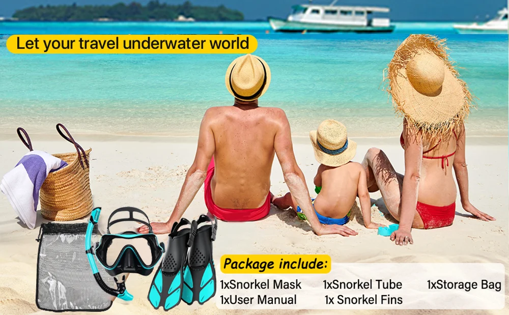 Maskenflossen-Schnorchelset, Schnorchelausrüstung für Erwachsene, Panoramablick, Schnorchelmaske, Antibeschlag, verstellbare Tauchflossen, Schnorchel mit trockenem Oberteil – Detail 9