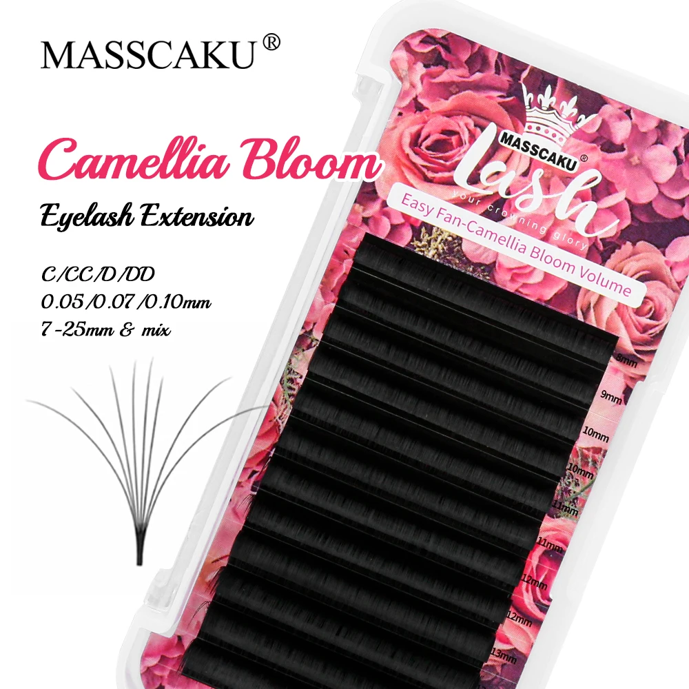 

0.05-0.10mm Matte Dark Black Easy Fanning Lashes Volume Extensions C CC D DD Curl Camnellia Blooming Eyelashes Cilios in Stock