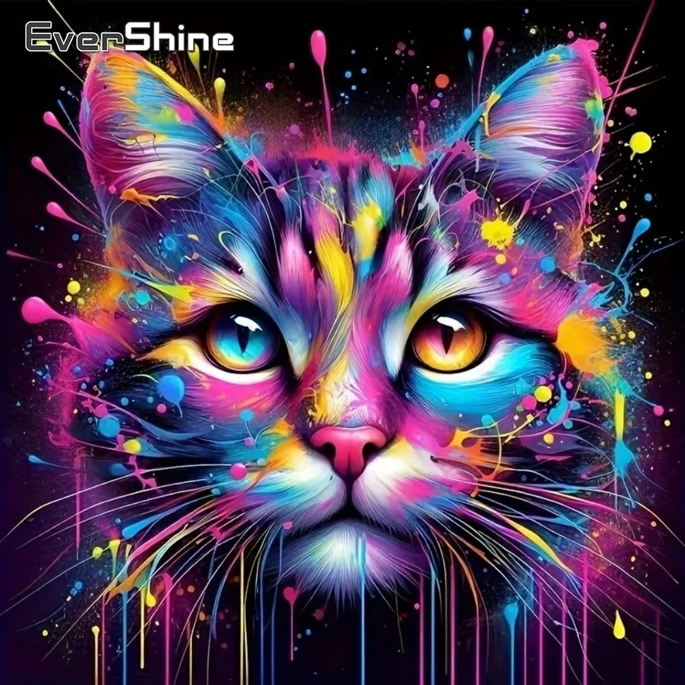 EverShine Vollquadratisches Rundes Diamant-Mosaik Katze Tier Stickerei Kreuzstich Bastelset DIY Diamantmalerei Deko für Zuhause