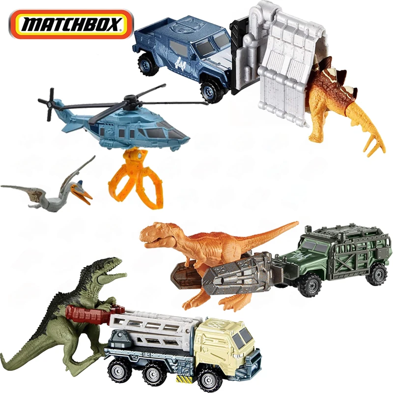 Original Matchbox Car Jurassic World Dino Transporters Diecast 1:64 Voiture Giganotosaurus Tyrannosaurus Rex Kids Toys for Boys