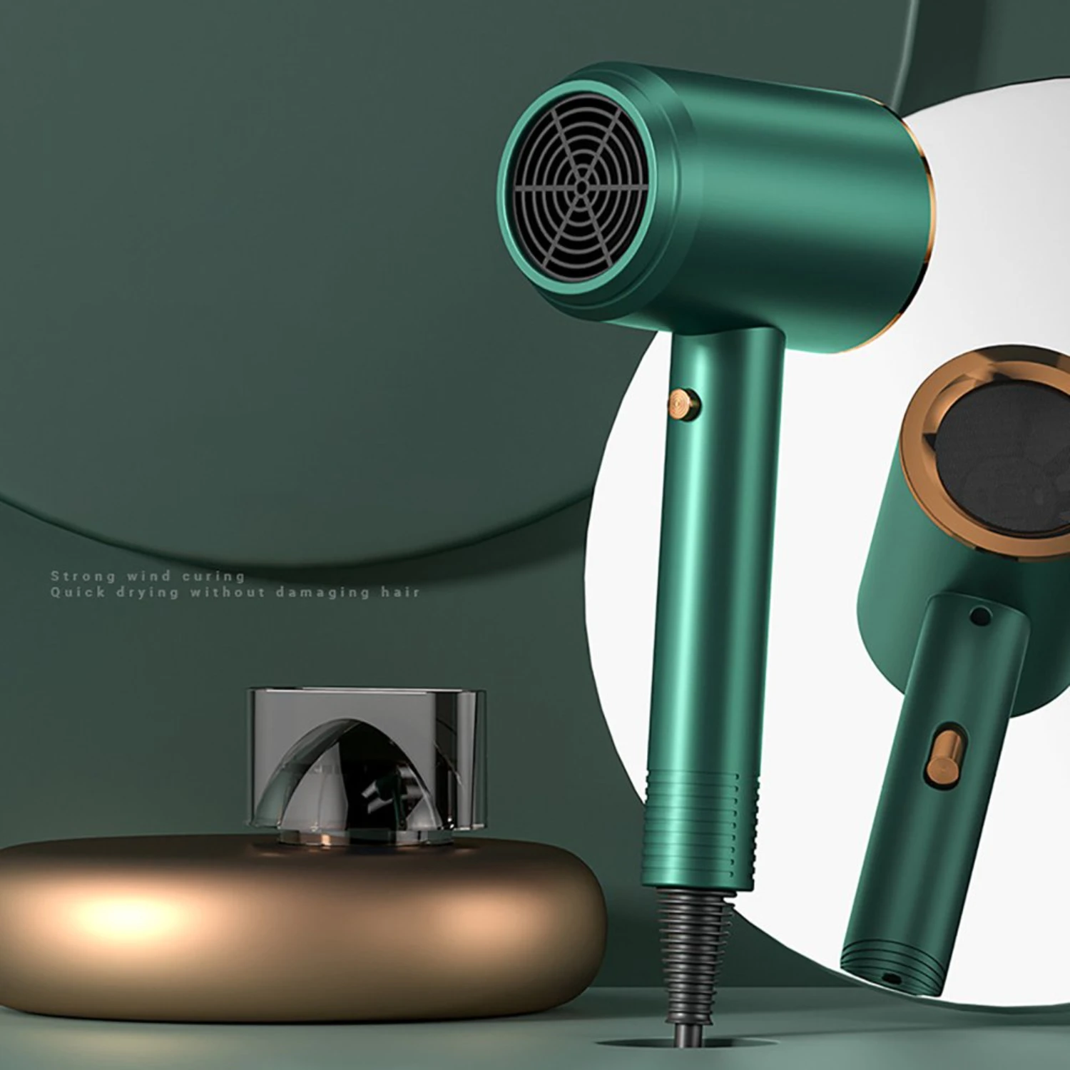 Secador de cabelo com difusor e concentrador - Secador de cabelo portátil para cabelos cacheados, tecnologia de íons negativos, temperatura constante