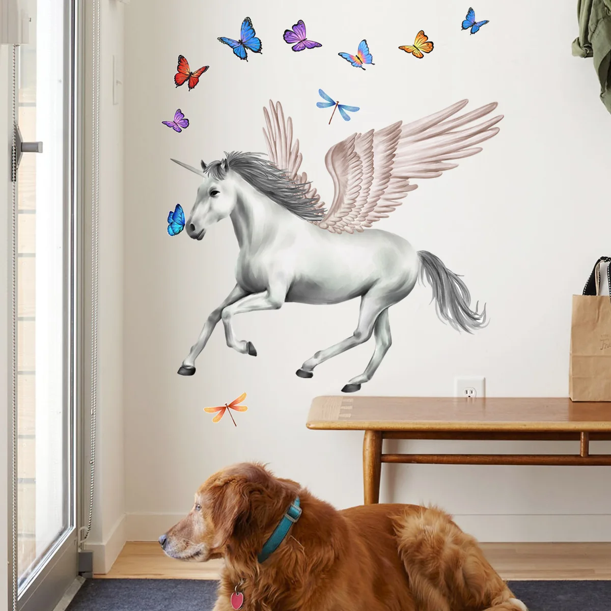 2pcs Steed Cartoon Wall Sticker Wing  Butterfly Background Wall Kindergarten Living Room Bedroom Decoration Mural Wall Sticker