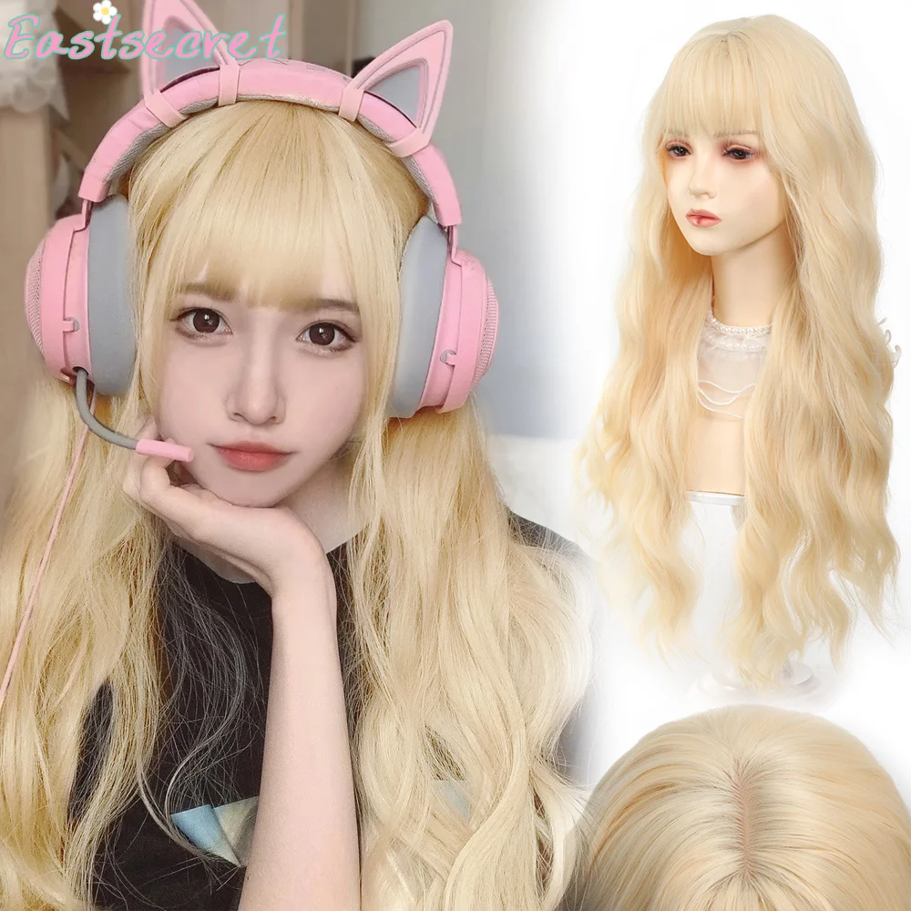 EAST Synthetic Long curly hair Lolita Wig with Bangs Wig Girl Cute Blonde Black Cosplay Party Halloween Harajuku Wig