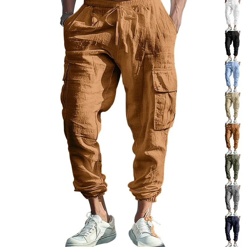 

Casual Cargo Pants Cotton Loose Fit Work Pants Multiple Pockets Utility Pants Crinkled Side Pockets Cargo Trousers Beige Olive