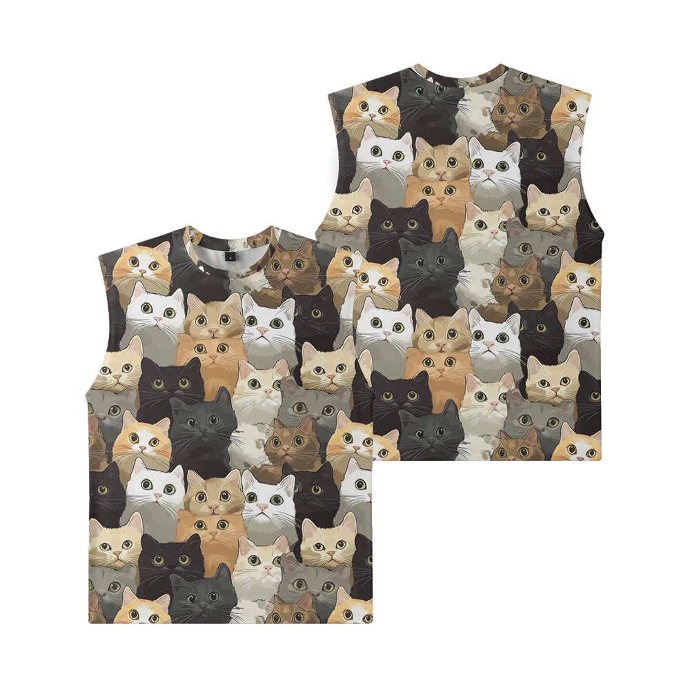 Cute Kawaii Cats Kitty Men Tank Top Gym To Street Sleeveless Bold Color Breathable Training Fit Vest Muscle Fitness Clothing
