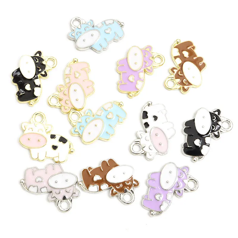 10pcs Lovely Cow Styling Enamel Charms For DIY Necklace Earrings Cute Animal Pendants Handmade Ornaments Gifts For Children