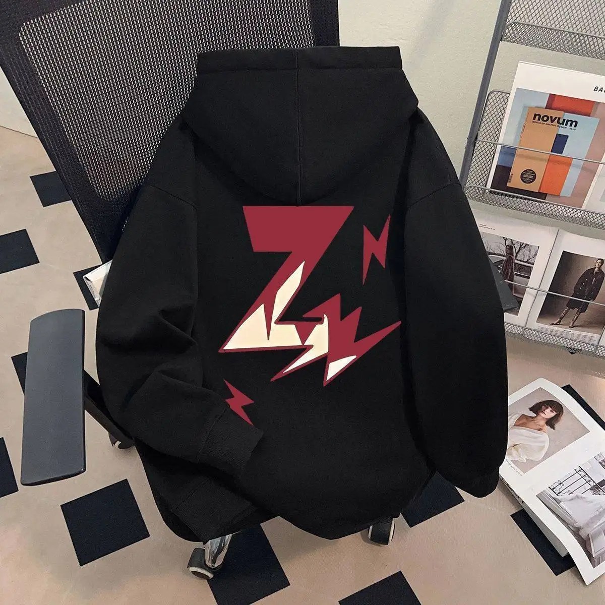 

Худи оверсайз 300 Pou в американском стиле хип-хоп с принтом молнии, весна-осень-зима, свободный крой, модный брендовый жакет