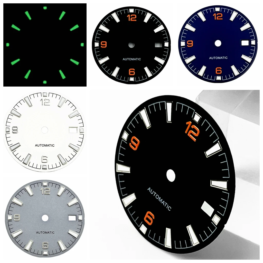 

31mm NH35 Watch Dial Sterile With Calendar Window Green Luminous Fit NH35 3/3.8 O'Clock CrownMovement Watch Accessories