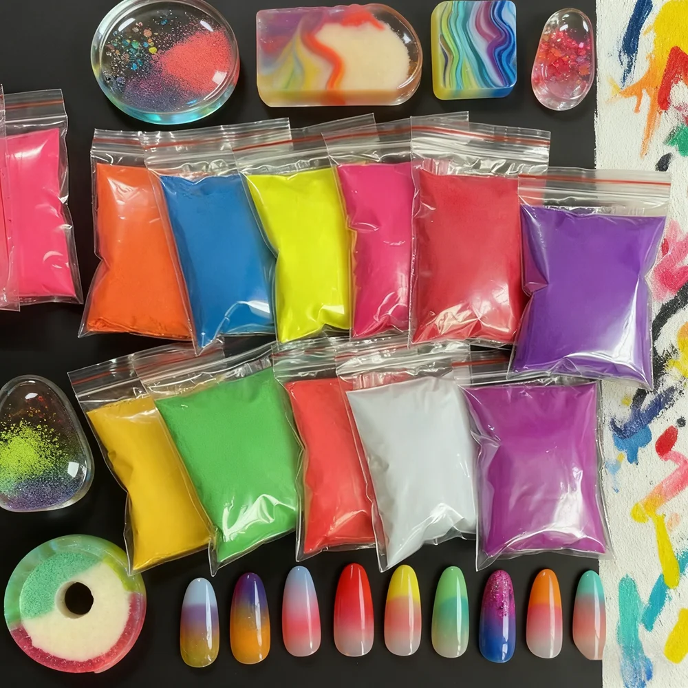 

14 цветов × 10 г смешанный флуоресцентный пигментный порошок-неоновый блеск для эпоксидной смолы, краски, печати, мыла, дизайна ногтей и поделок своими руками, подарков