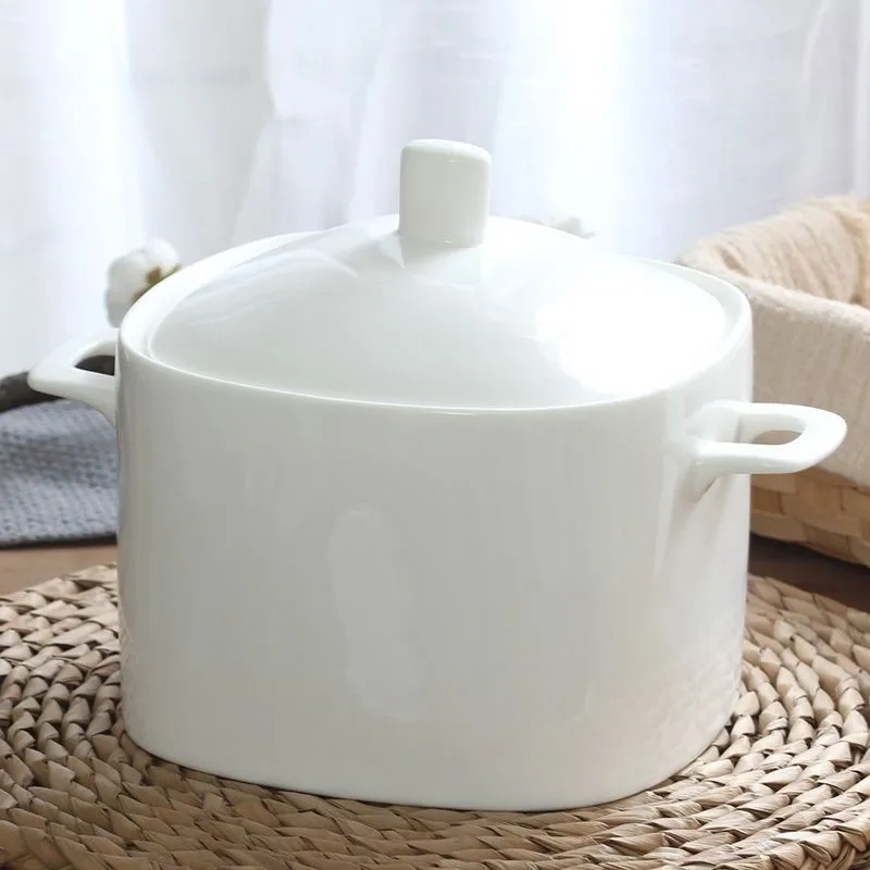 

Керамическая квадратная супница в японском стиле, бытовая, белая, термостойкая, с крышкой, большой емкости, для хранения жира ZF697