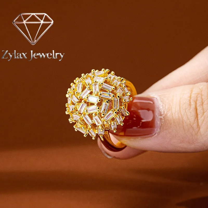 Zylax Jewelry 24K Gold Zircon-Inlaid Snowflake Hydrangea Index Ring Women AU999- 24K gold crafted, AU999 certified, exquisite lu