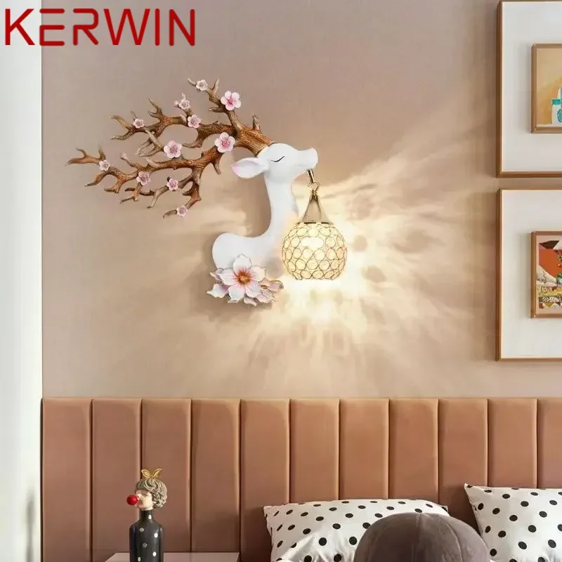 KERWIN Contemporary Deer Wall Light LED Creative Plum Blossom Decor Resin Sconce Lamp for Home Living Room Bedroom Corridor