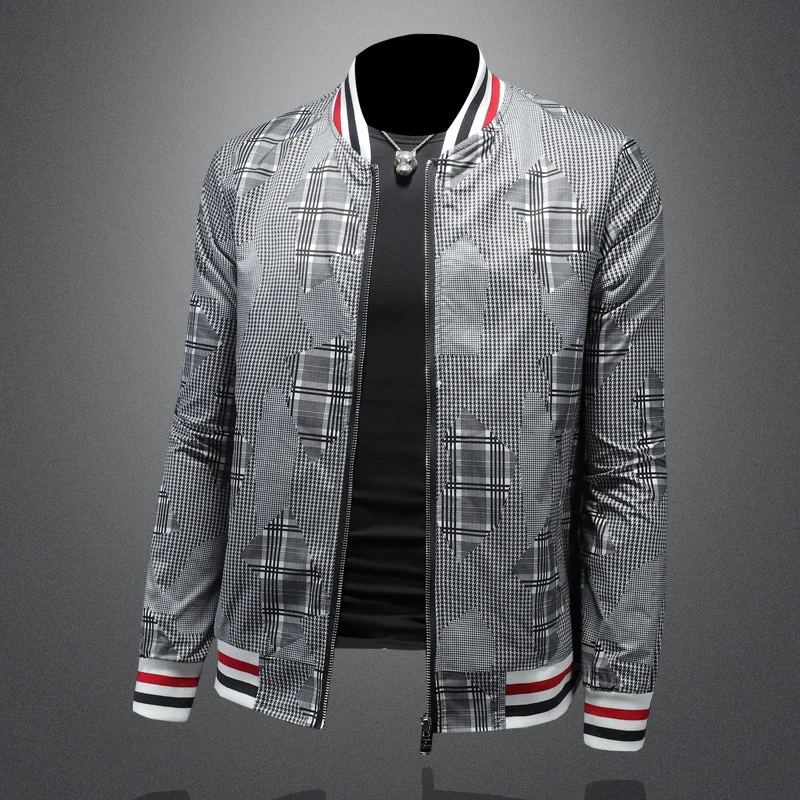 2024 casual sports baseball jacket, single breasted striped printed jacket, high-quality casual slim fit jacket M-5XL