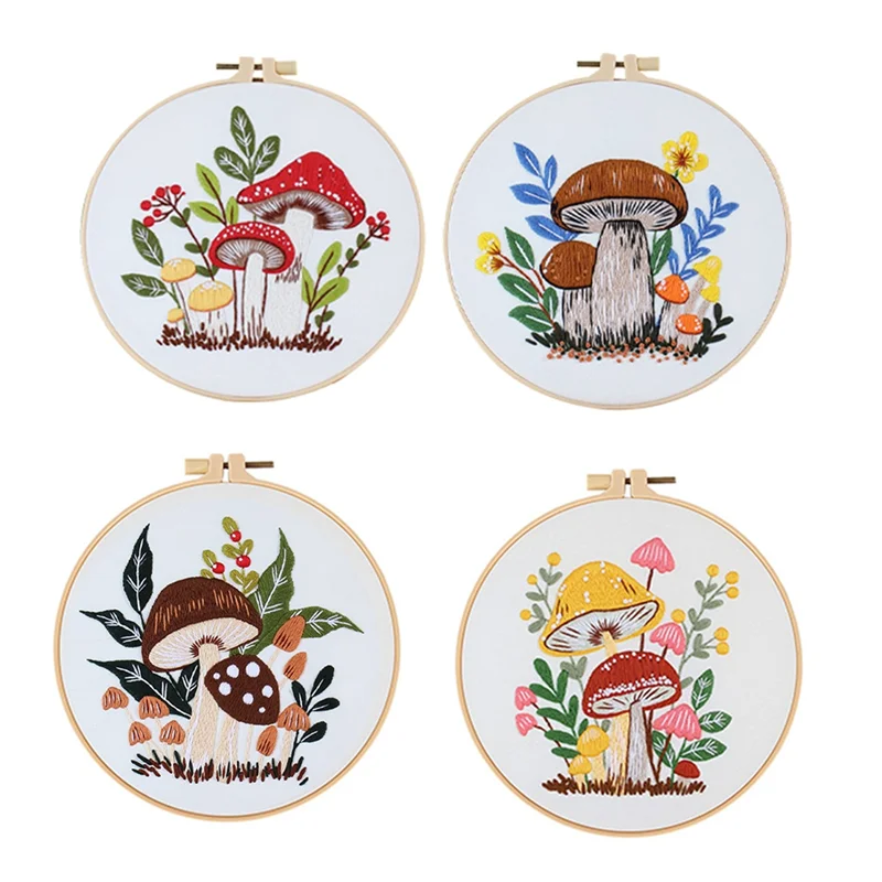 

AB66-4 Sets Embroidery Kit For Beginners Adults, Hand Embroidery Set Includes Agaric, Hoop, Color Threads, Tools