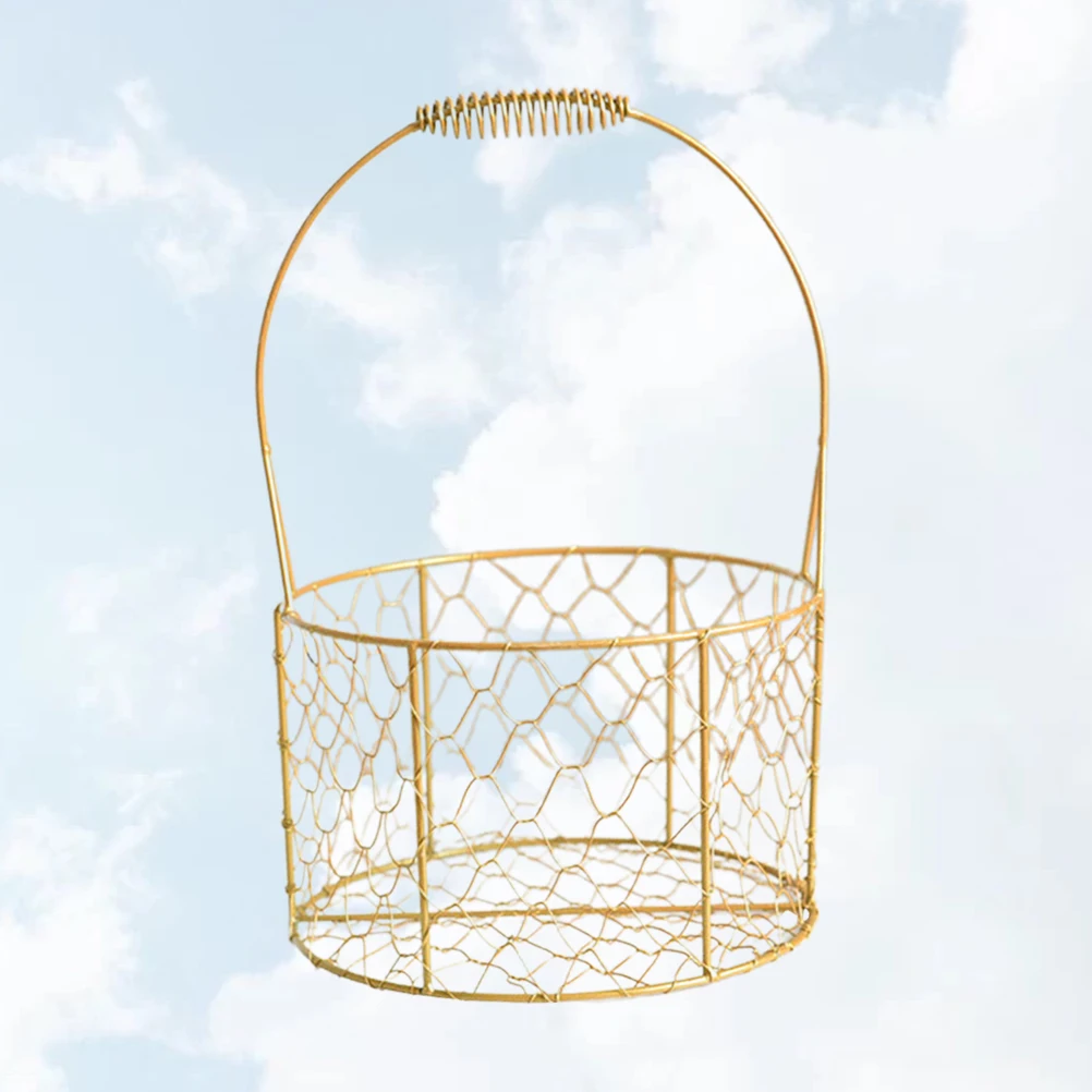 

Golden Round Flower Basket Iron Wire Desk ganizer Metal Container Home Storage Wicker Baby Room Decorative Storage Household