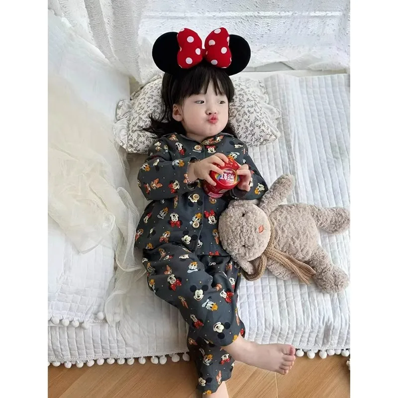 

Disney Girls Print Loungewear Set 2025 Spring Children's Long-sleeved Top Pants Baby Girl Cute Pajamas