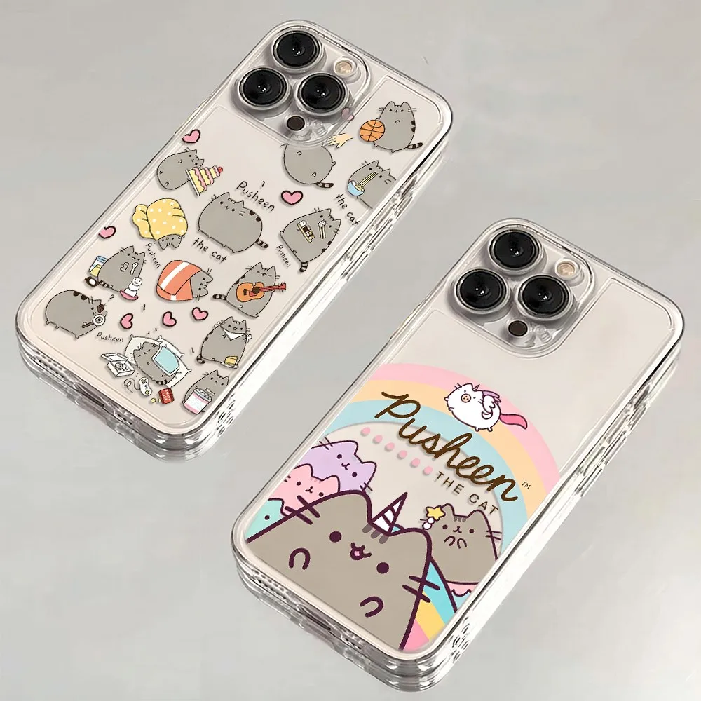 Cute P‑Pusheens Cat Phone Case For Samsung S26 S25 S24 S23 S22 S21 S20 FE Note20 Note10 Plus Edge 5G Clear Soft TPU Cover