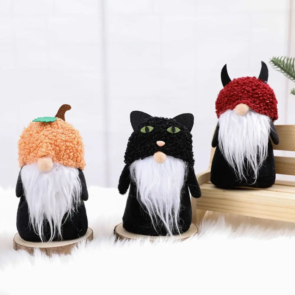 Cute Fall Gnome Figurines Fashion Pumpkin Black Cat Swedish Elf Dwarf Plush Ornaments Creative Exquisite Faceless Old Man Doll