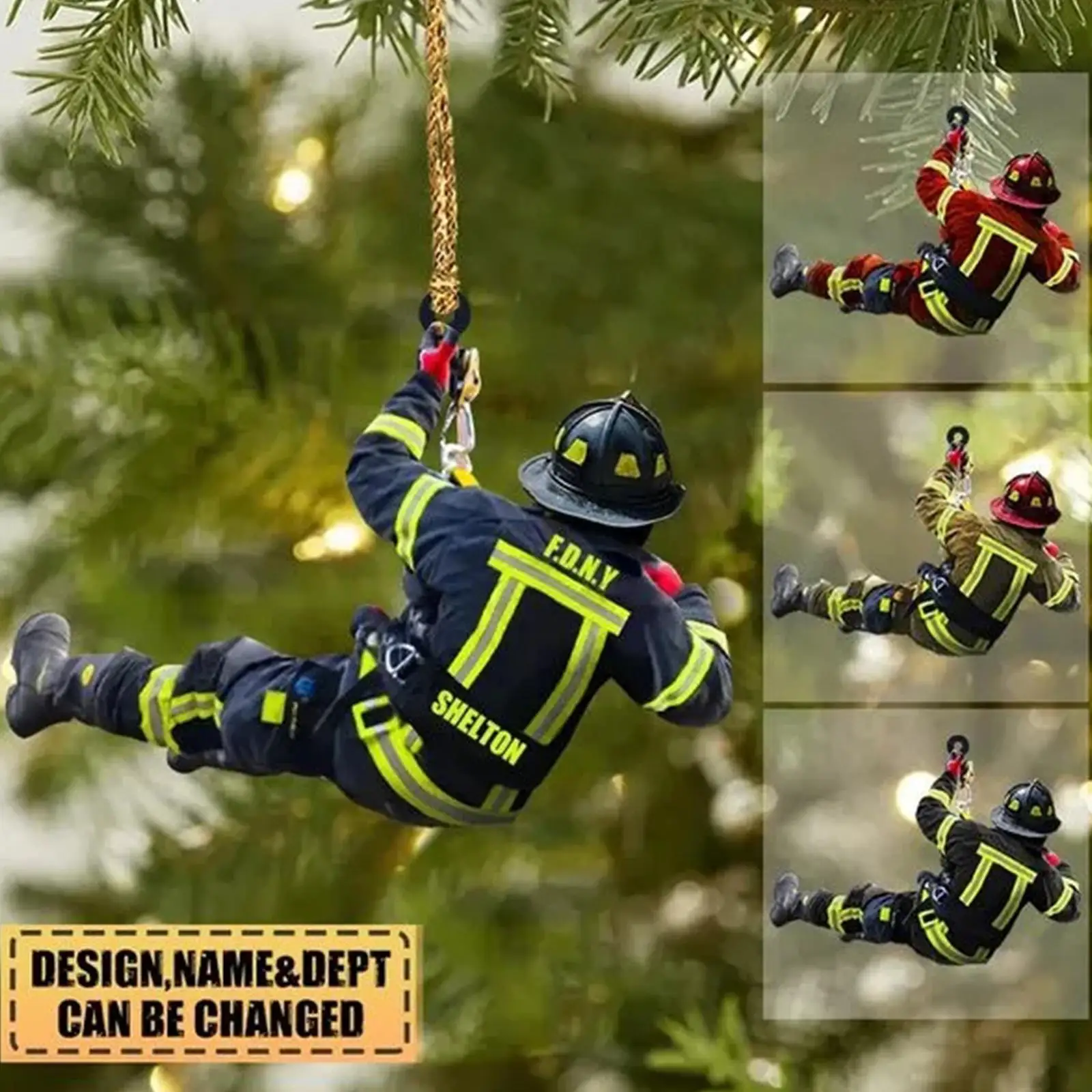 Personalized Firefighter Christmas Pendant Creative Wood Decoration And Keychain Fire Firefighter Peripheral Car Pendant