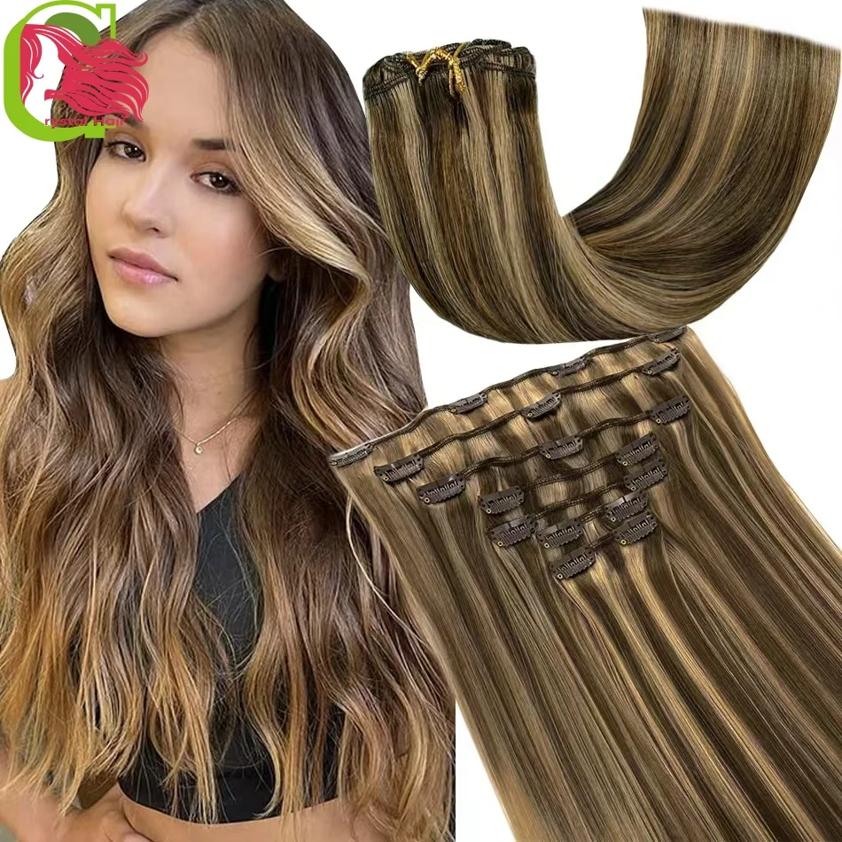 

Накладные прямые бесшовные бразильские волосы из натурального человеческого волоса, 14-24 дюйма, натуральный цвет, невидимые клипсы для наращивания волос